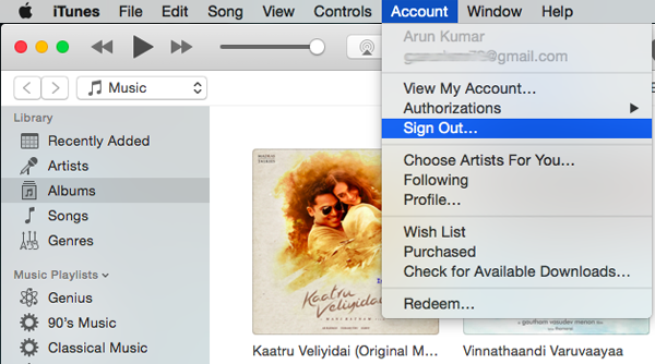 iTunes Account Signout